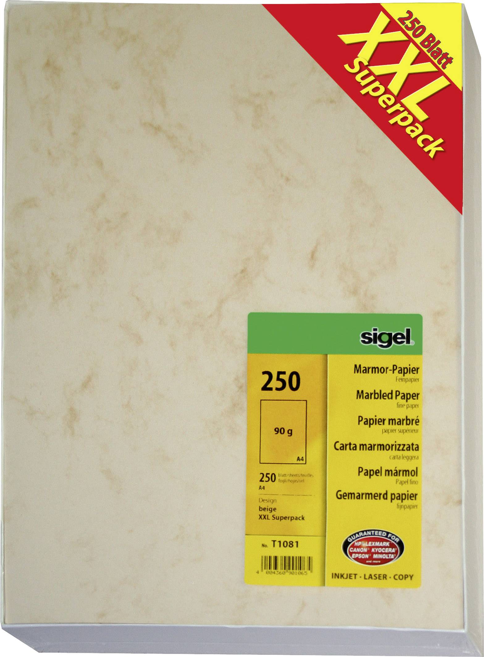 Sigel T1081 Motivpapier Marmor DIN A4 90 g/m² Beige 250 Blatt