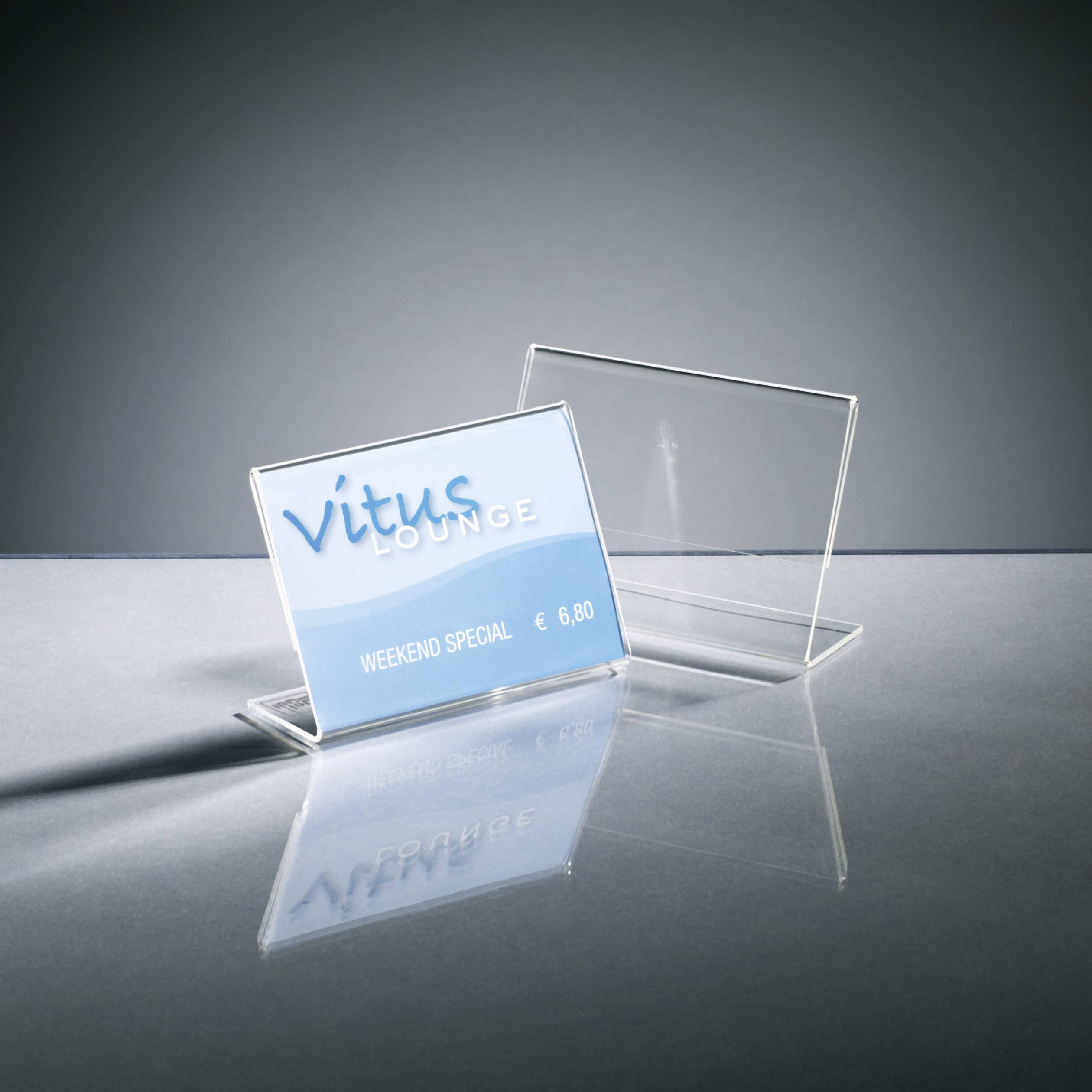 sigel Tischaufsteller, Acryl, DIN A7 quer, schräg, glasklar (8201902)