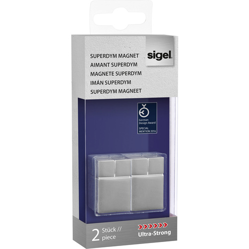 Sigel "SuperDym-Magnete C30 "Ultra-Strong", Cube-Design, silber, 20x30x20 mm, 2 Stück