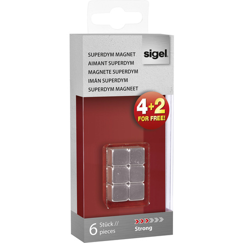 Sigel Magnet C5 "Strong" (B x H x T) 10 x 10 x 10 mm Würfel Silber 6 St. GL192