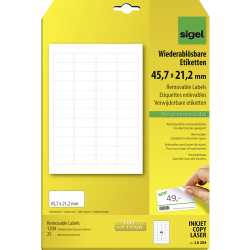 Sigel LA204 Universal-Etiketten 45.7 x 21.2mm Papier Weiß 1200 St. Wiederablösbar Tintenstrahldrucker, Laserdrucker