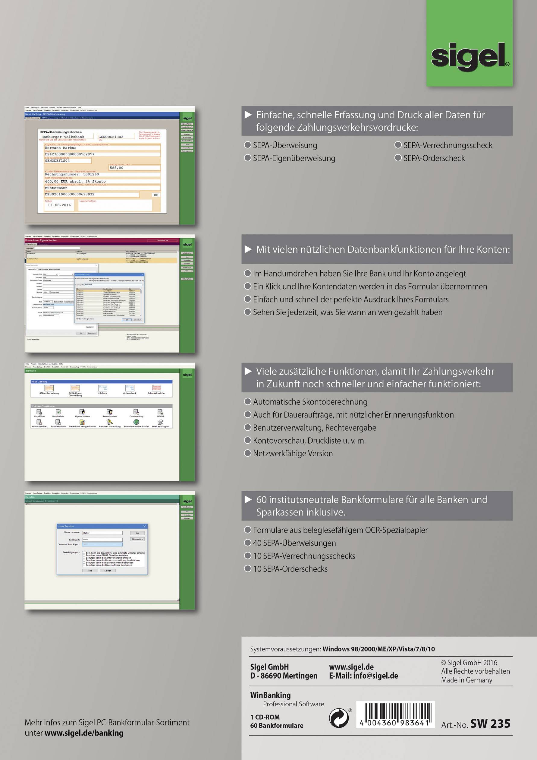 Sigel Software WinBanking Professional DIN A4 Anzahl der Blätter: 60 SW235