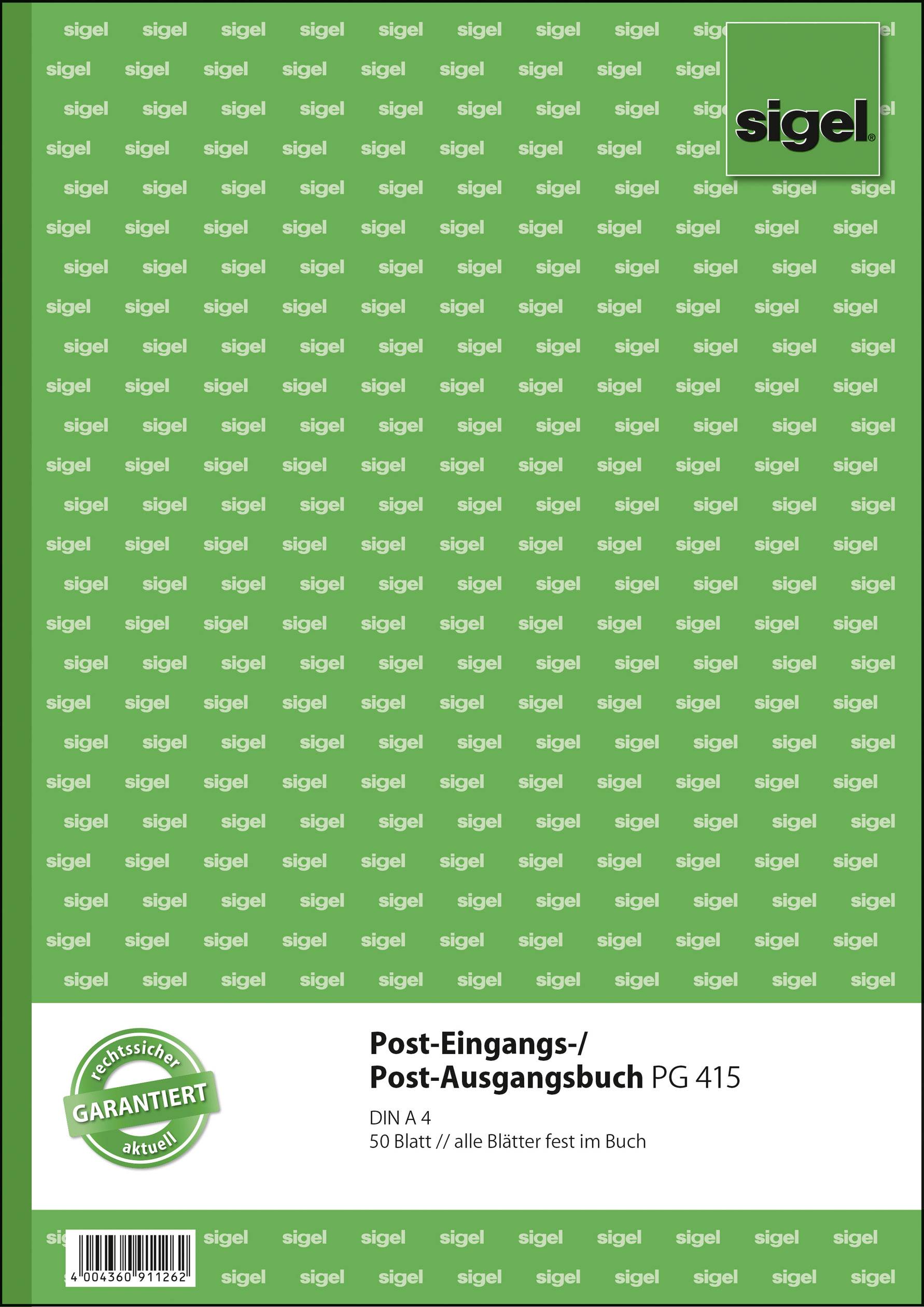 SIGEL Post-Eingangs-/Ausgangsbuch, beidseitig bedruckt, alle Blätter fest im Buch, A4, 50 Blatt