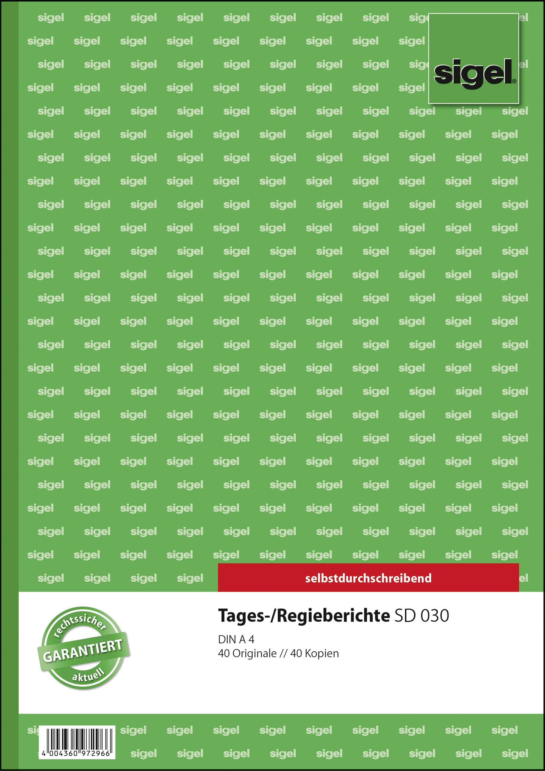 sigel Formularbuch "Tages-/Regiebericht", A4, 2 x 40 Blatt