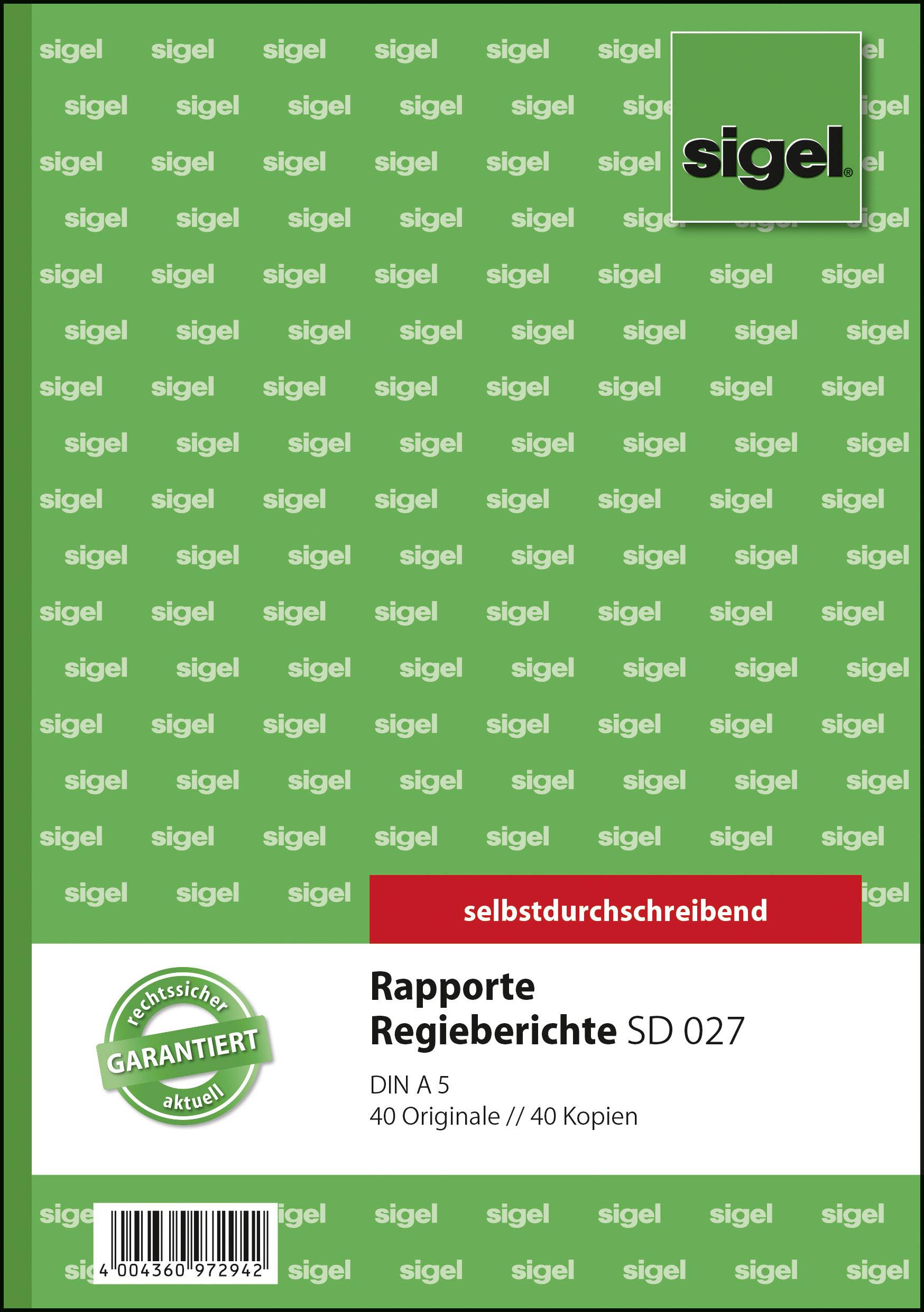 Sigel Rapporte / Regieberichte, 1. und 2. Blatt bedruckt, A5, selbstdurchschreibend, 2 x 40 Blatt