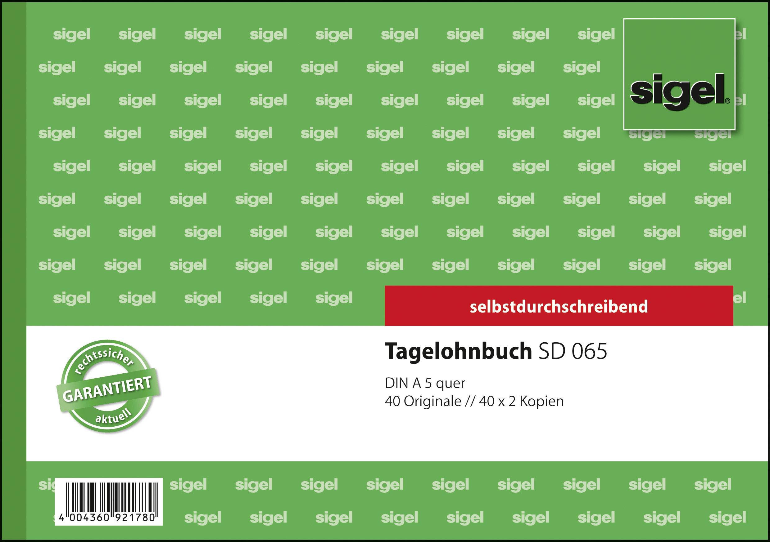 Sigel Tagelohnbuch, 1., 2. und 3. Blatt bedruckt, A5 q, selbstdurchschreibend, 3 x 40 Blatt