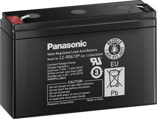 Panasonic 6V 12Ah LC-R0612P1 Bleiakku 6V 12Ah Blei-Vlies (AGM) (B x H x T) 151 x 94 x 50mm Flachstec