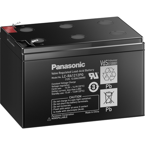 Batterie au plomb 12 V 12 Ah Panasonic 12 V 12 Ah plomb (AGM) (l x H x P) 151 x 94 x 98 mm cosses plates 4,8 mm certification VdS