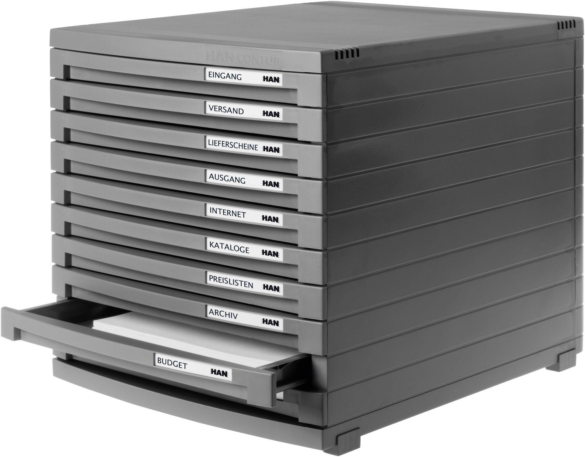 HAN CONTUR 1510-191 Schubladenbox Dunkelgrau DIN A4, DIN B4, DIN C4 Anzahl der Schubfächer: 10
