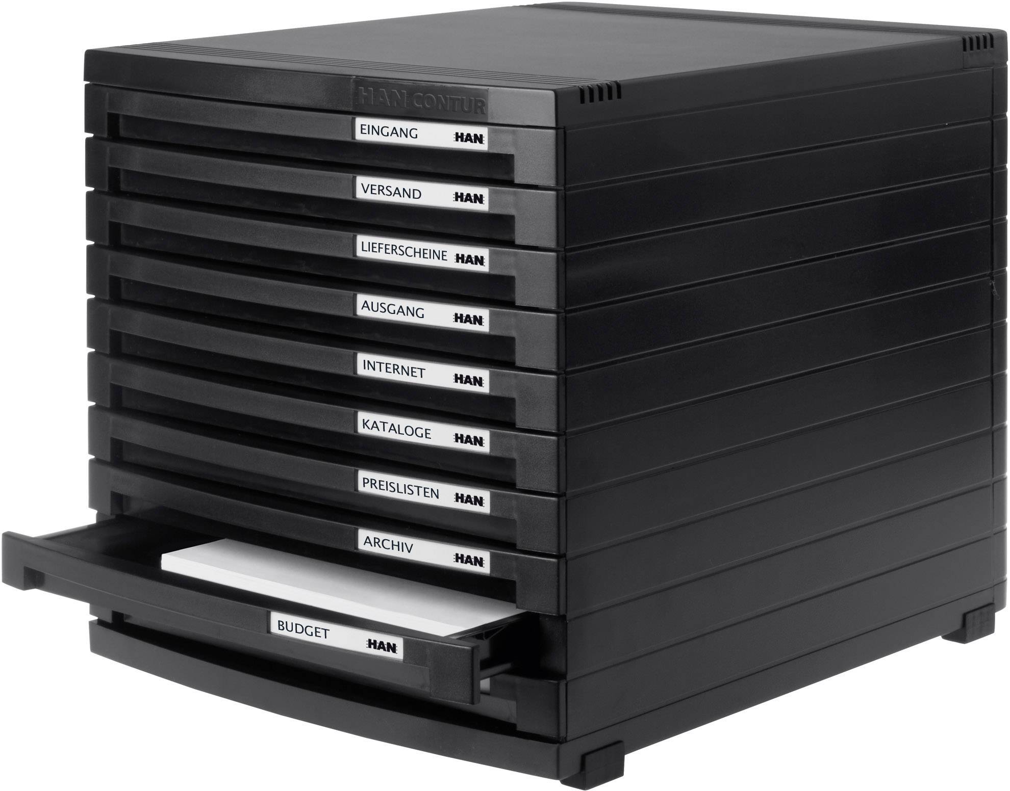 HAN CONTUR 1510-13 Schubladenbox Schwarz DIN A4, DIN B4, DIN C4 Anzahl der Schubfächer: 10