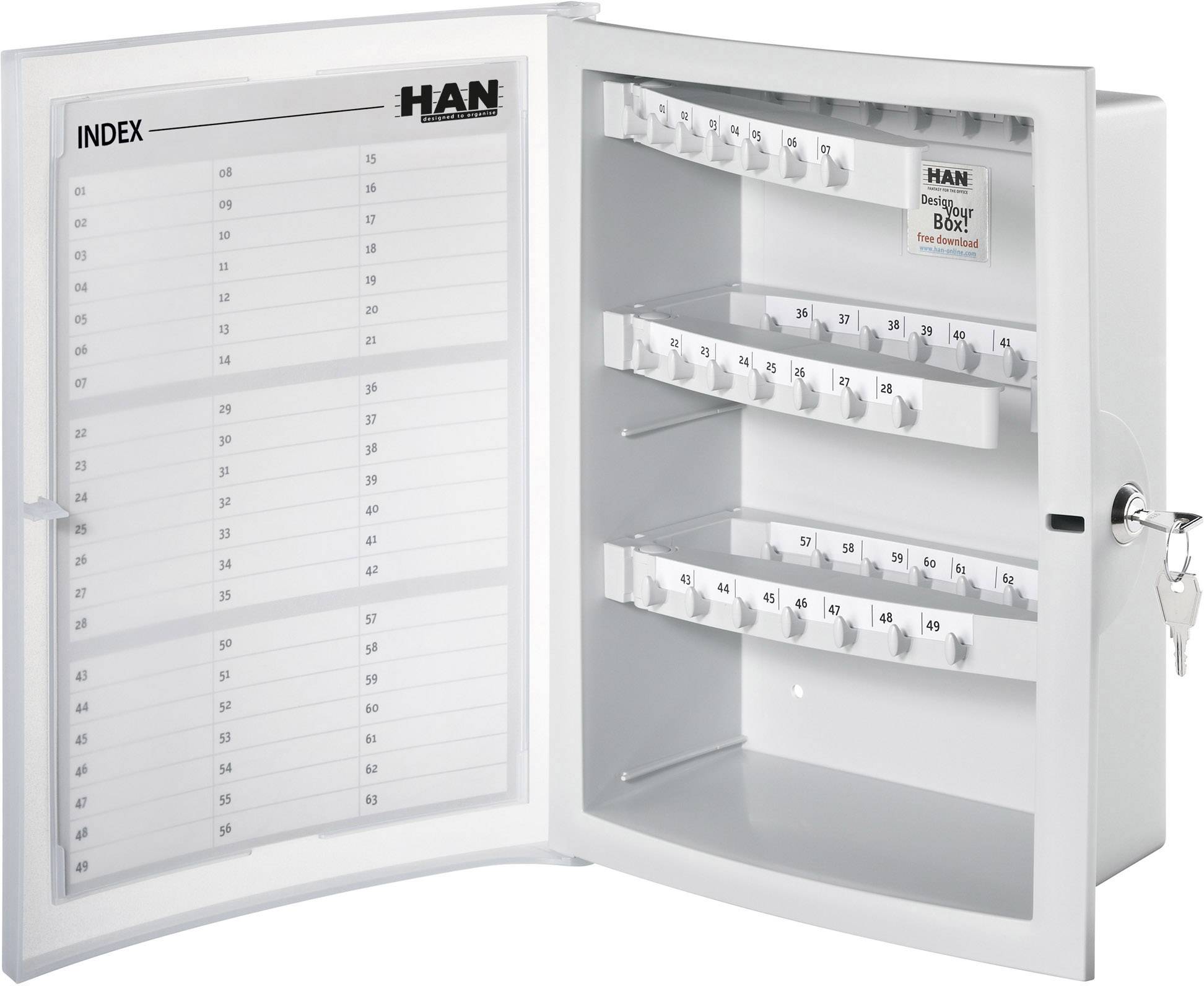 HAN Schlüsselkasten INDEX 4023-11 Anzahl Haken 63 Lichtgrau