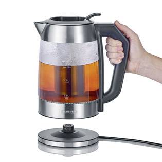 Severin WK 3477 Wasserkocher Glas, Edelstahl (gebürstet), Schwarz Fassungsvermögen: 1.7 l