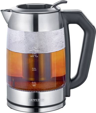 Severin WK 3477 Wasserkocher Glas, Edelstahl (gebürstet), Schwarz Fassungsvermögen: 1.7 l