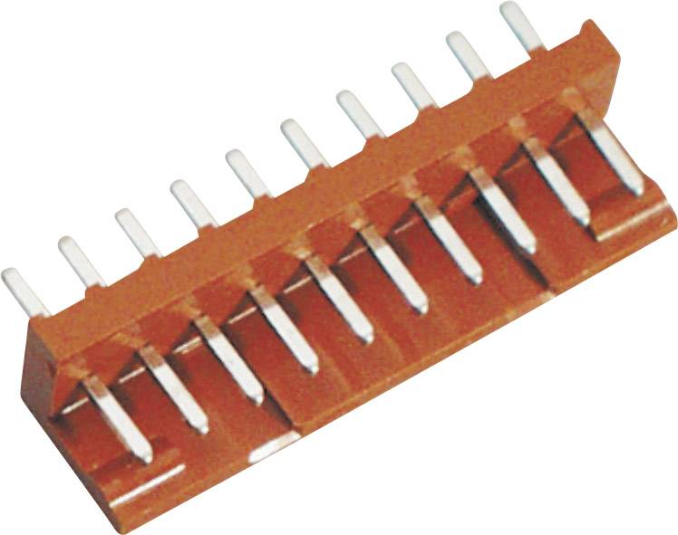 Oranger Steckverbinder mit mehreren Metallstiften, die für elektronische Schaltungen verwendet werden.