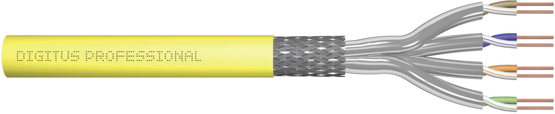 Abbildung eines gelben Kabels mit der Aufschrift 'DIGITUS PROFESSIONAL', das mehrere verdrillte Adern mit farbigen Enden zeigt.