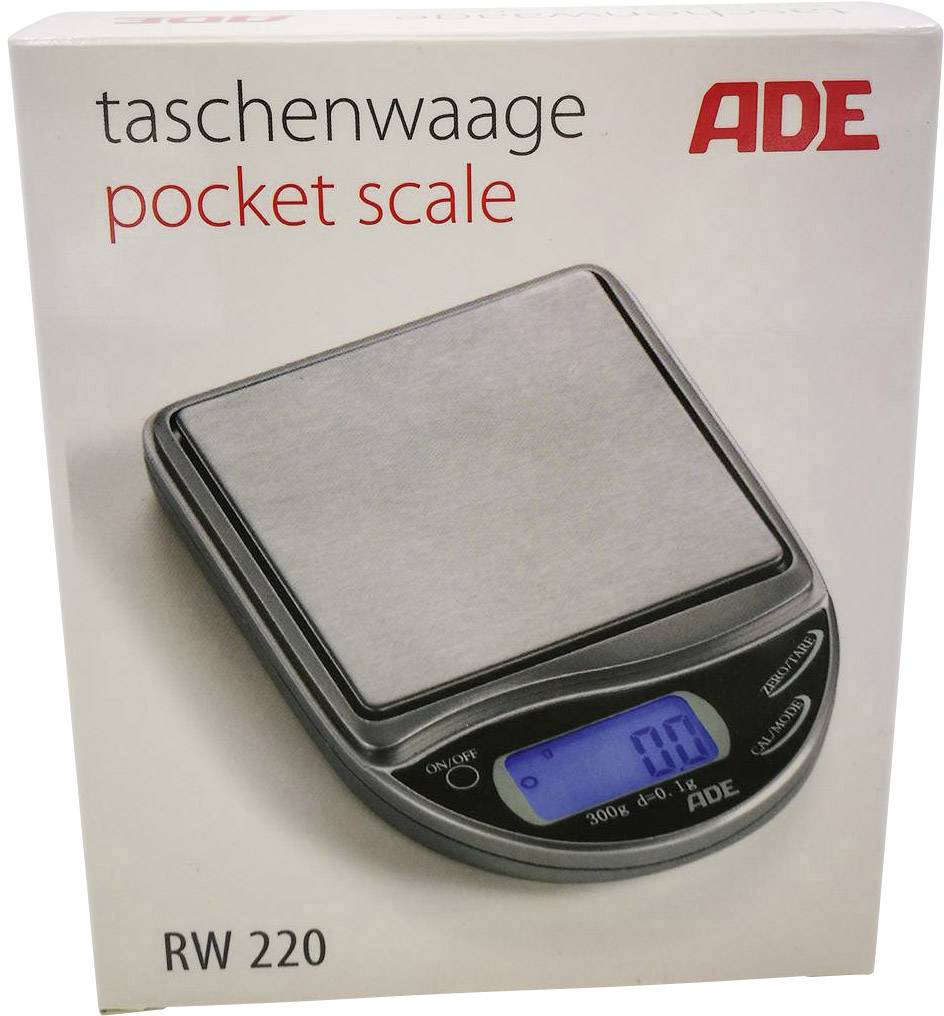 ADE RW 220  Taschenwaage  Wägebereich (max.) 300 g Ablesbarkeit 0.1 g batteriebetrieben Silber-Grau