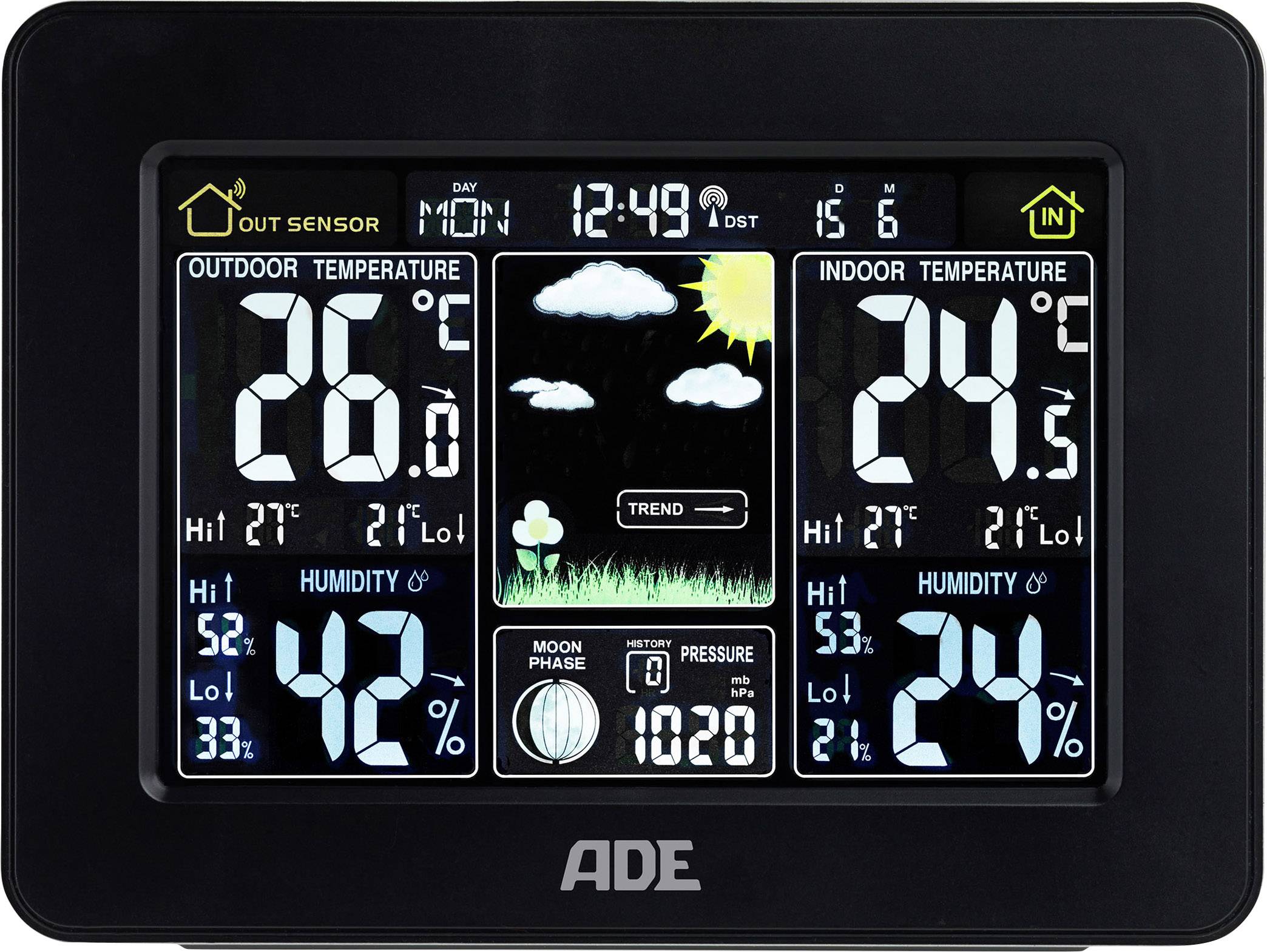 ADE mit Außensensor WS 1503 Funk-Wetterstation Vorhersage für 1 Tag