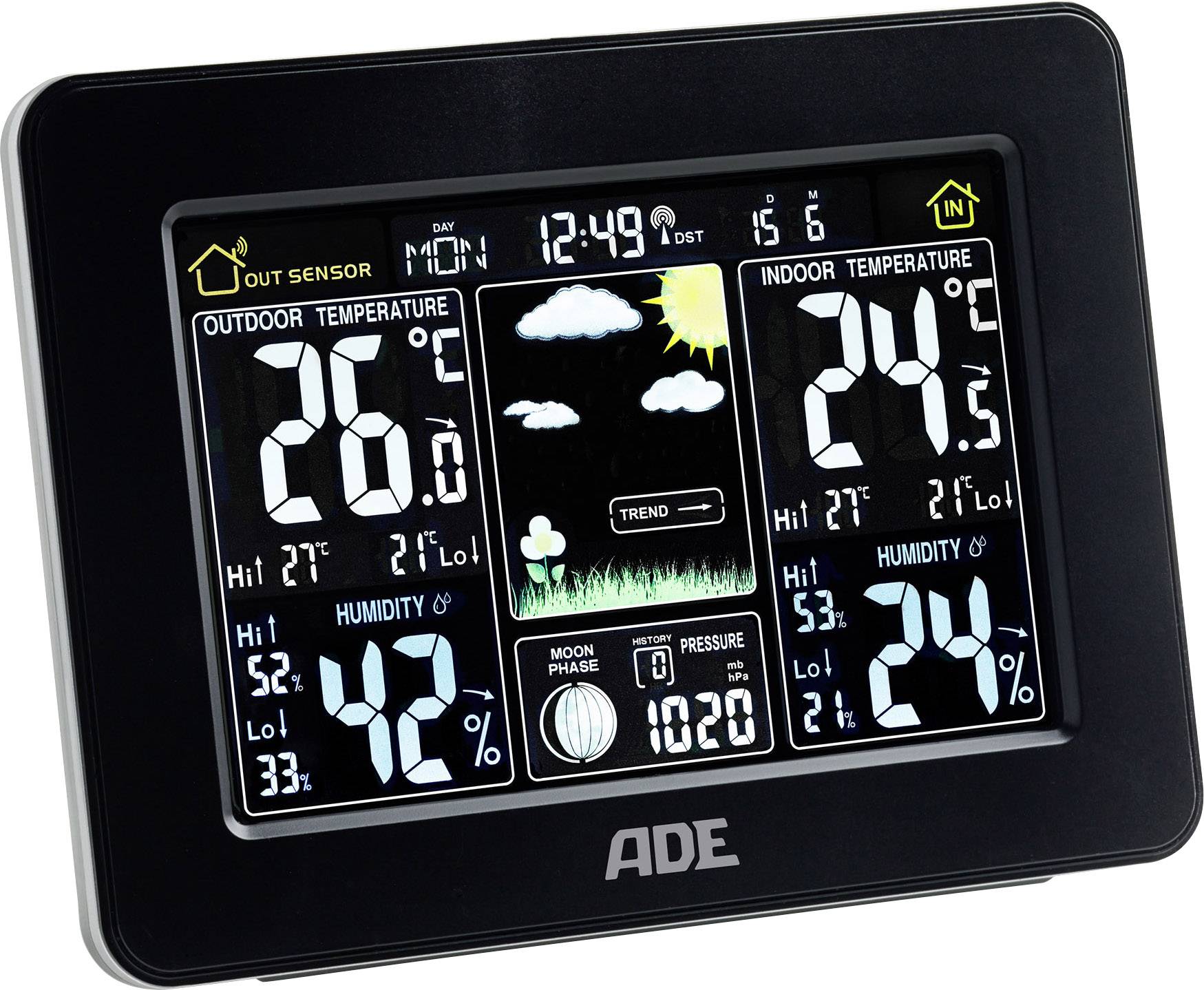 ADE mit Außensensor WS 1503 Funk-Wetterstation Vorhersage für 1 Tag