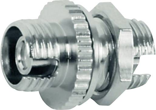 Metall-Steckverbinder, zylindrische Form, mit geriffeltem Rand und Gewinde. Verbindungsstück für technische Anwendungen.