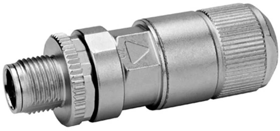 Ein metallener F-Stecker, geeignet zum Verbinden von Koaxialkabeln, zeigt eine geriffelte Kupplung und ein geschraubtes Design.