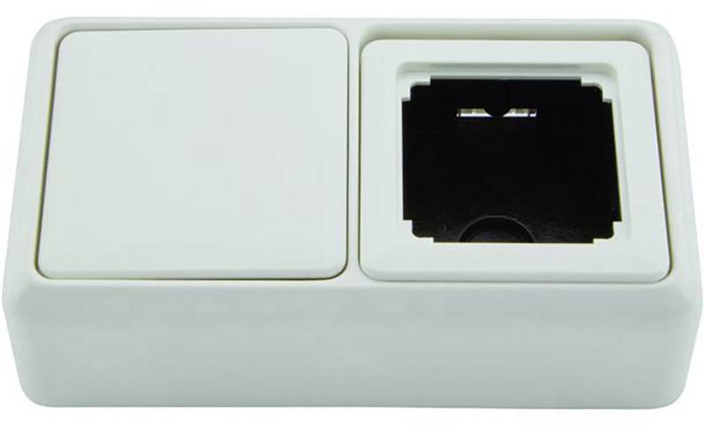 Weiße Steckdose mit zwei Fächern: Eine blind, die andere offen für einen Stecker.
