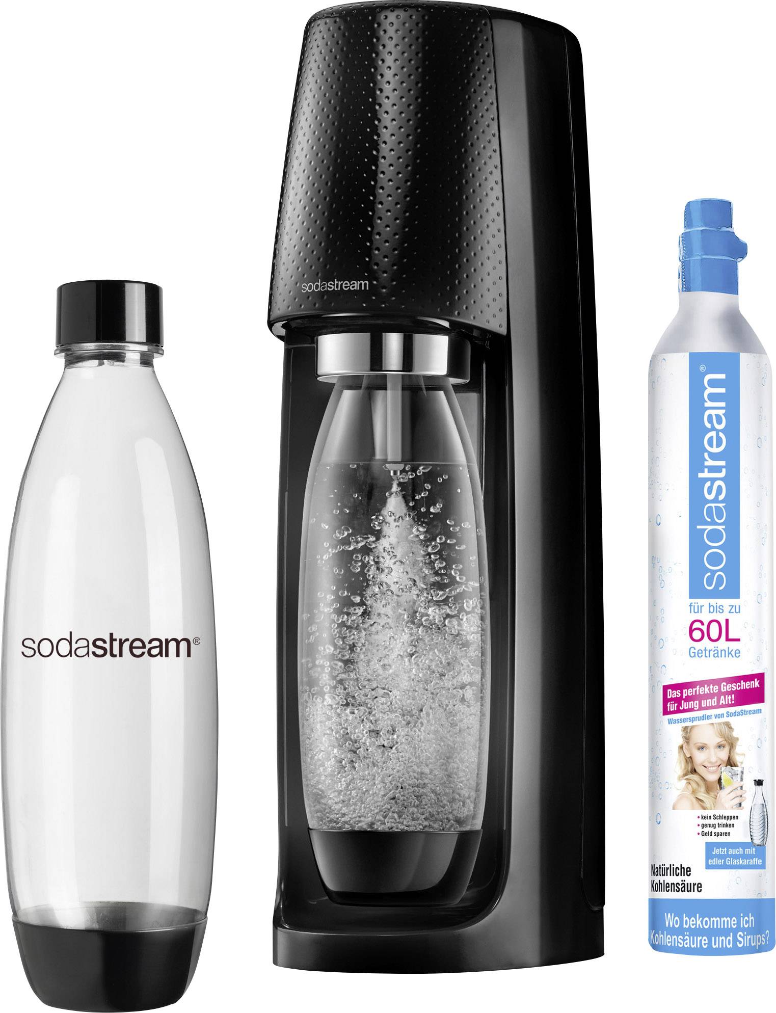 Sodastream Wassersprudler Easy Schwarz inkl. 1 PET-Flasche, und 1 CO2-Zylinder