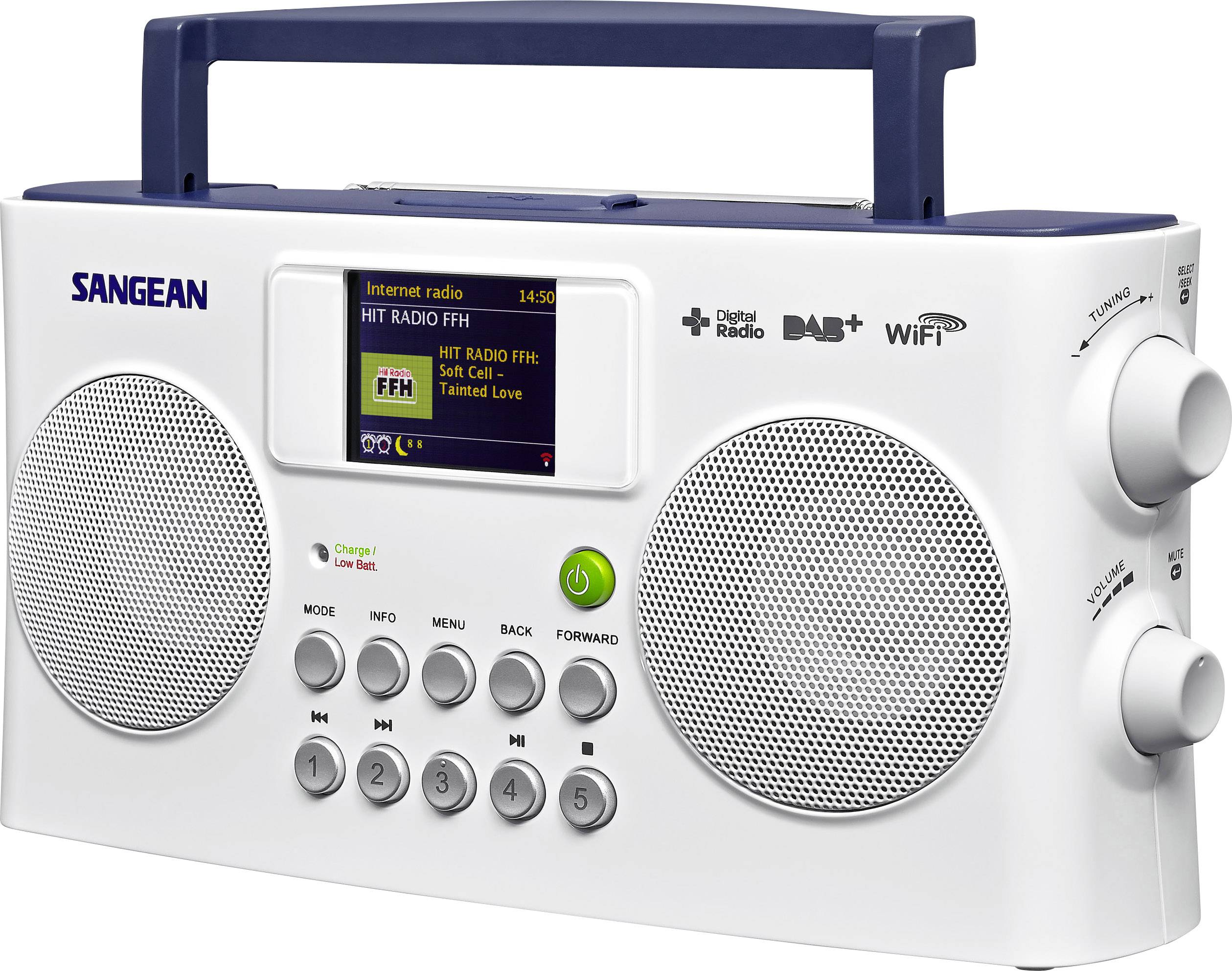 Sangean SIR-300 Internet Kofferradio DAB+, UKW AUX, USB, Internetradio  DLNA-fähig, Akku-Ladefunktion, Spotify Weiß