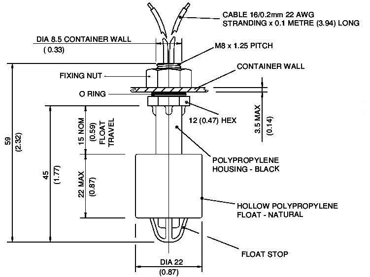 TE Connectivity Sensor VCS-04 Schwimmerschalter 250 V/AC 1A 1 Schließer, 1 Öffner IP65 1St.