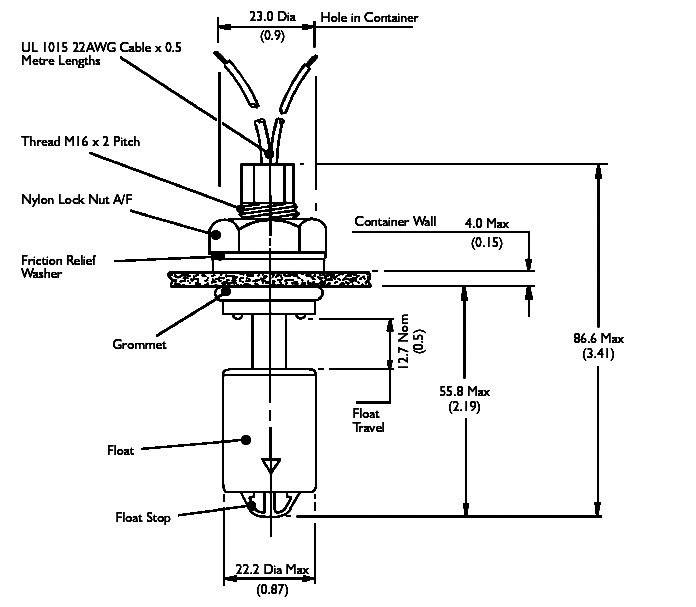 TE Connectivity Sensor VS803-51 Schwimmerschalter 250 V/AC, 100 V/DC 1A 1 Schließer, 1 Öffner IP65 1St.