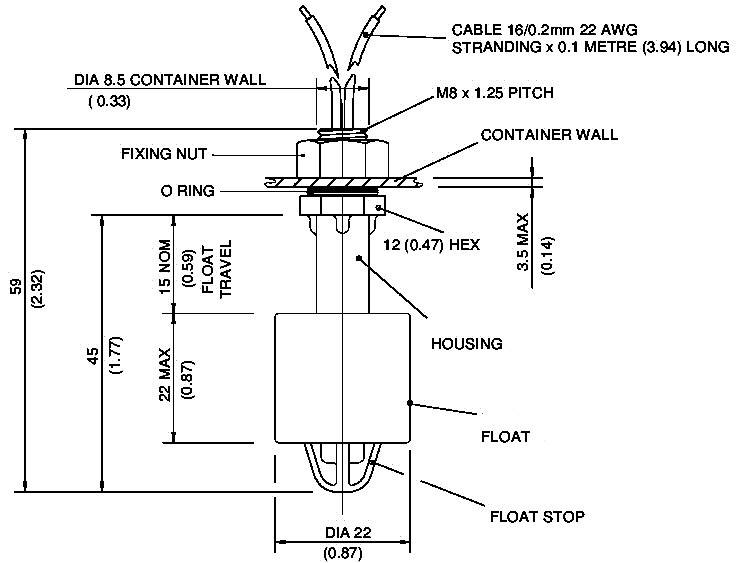 TE Connectivity Sensor VCS-08 Schwimmerschalter 250 V/AC 1A 1 Schließer, 1 Öffner IP65 1St.