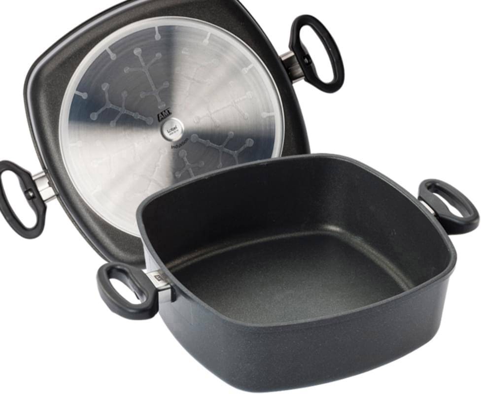 AMT Gastroguss Servierpfanne/Eck-Pfanne E289 mit Seitengriffen, 28 cm Durchmesser