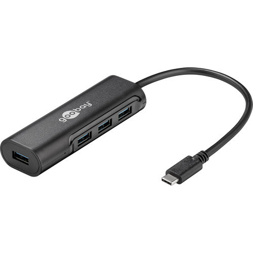 Goobay 4 Port USB 3.0-Hub mit USB-C Stecker, mit Schnellladeport Schwarz