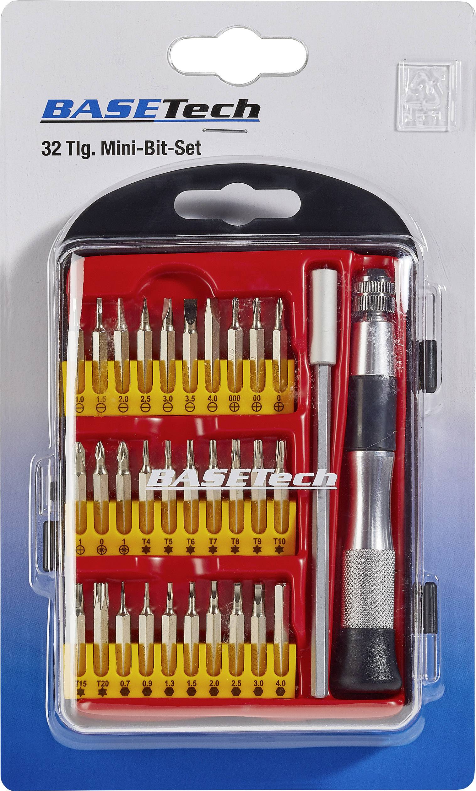 Basetech 1551464 Bit-Set 32teilig Kreuzschlitz Phillips, Schlitz, Kreuzschlitz Pozidriv, Innen-Sechsrund (TX), Innen-Sechskant