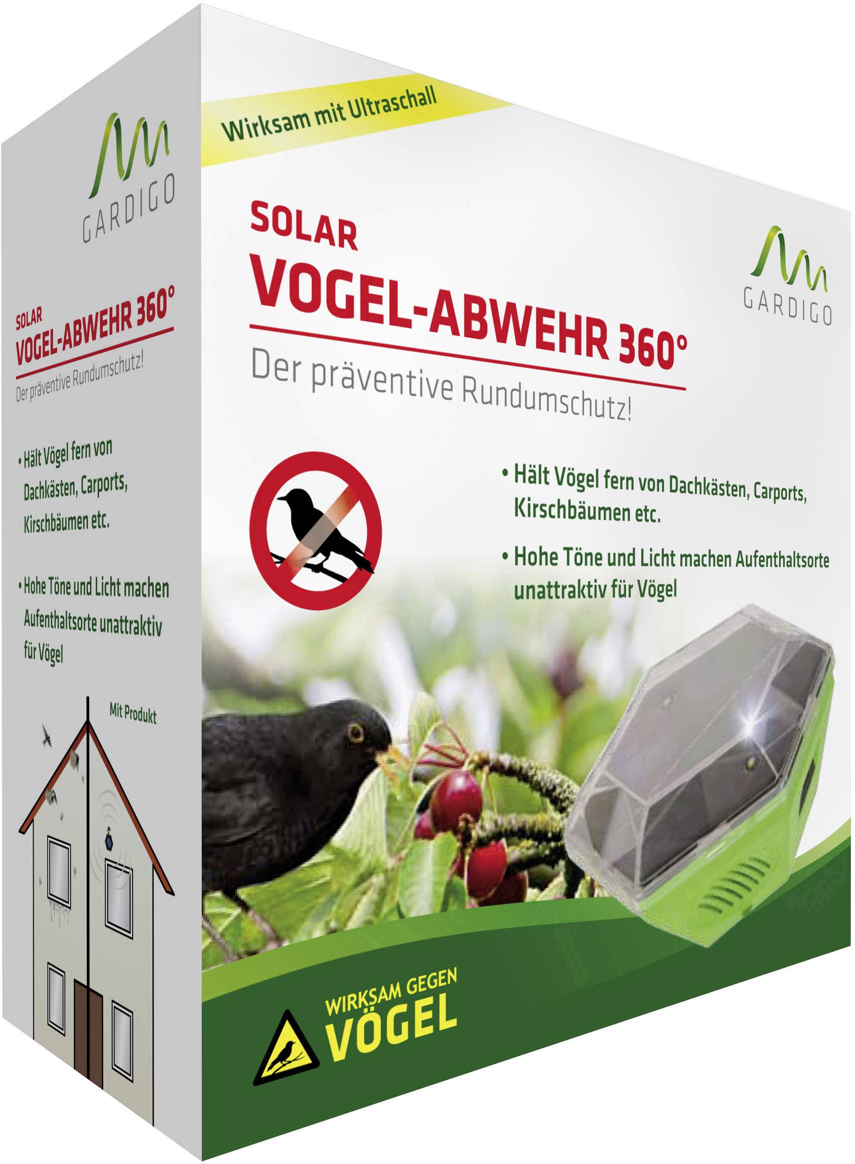 Gardigo Solar 360° Vogelvertreiber Funktionsart Multifrequenz, LED-Licht Wirkungsbereich 150 m² 1 St.