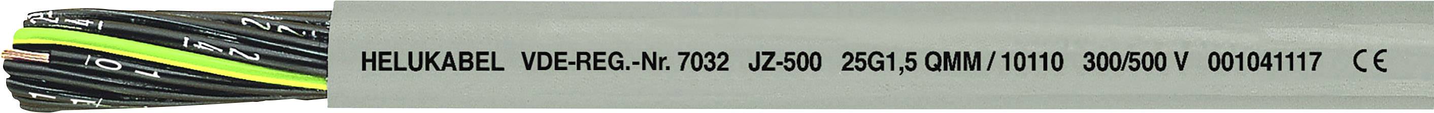 Ein graues Kabel mit Aufschrift: 'HELUKABEL VDE-REG-NR 7028 UJ 0.6/1kV 300/500V 0040177' und CE-Kennzeichnung.