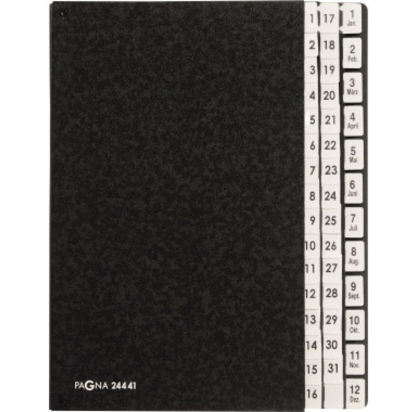PAGNA Classeur à soufflet 24441-04 carton dur noir DIN A4 Nombre de compartiments: 44 1-31, 1-12, Janv.-Déc.