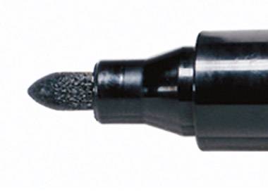 Ein schwarzer Filzstift mit einer runden Spitze, bereit zum Schreiben oder Zeichnen.