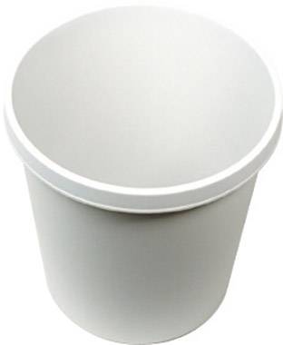 Ein weißer, runder Plastikbehälter mit Deckel, der typischerweise für das Aufbewahren von Lebensmitteln oder anderem genutzt wird.