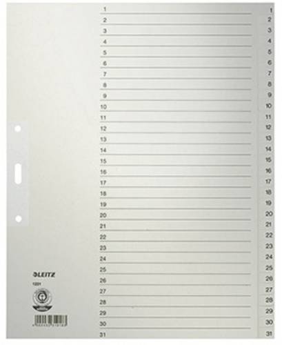 Leitz 1231 Register DIN A4, Überbreite 1-31 Tauenpapier Grau 31 Registerblätter 12310085