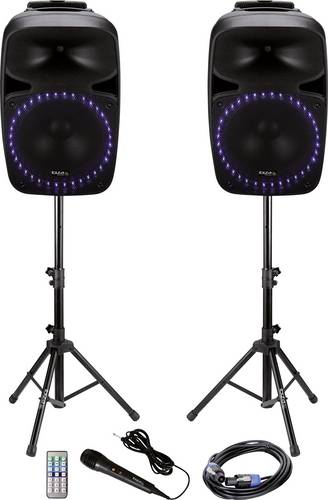 Ibiza Sound PKG12A Aktives PA-Lautsprecher-Set Bluetooth, Inkl. Mikrofon, Eingebauter Lichteffekt