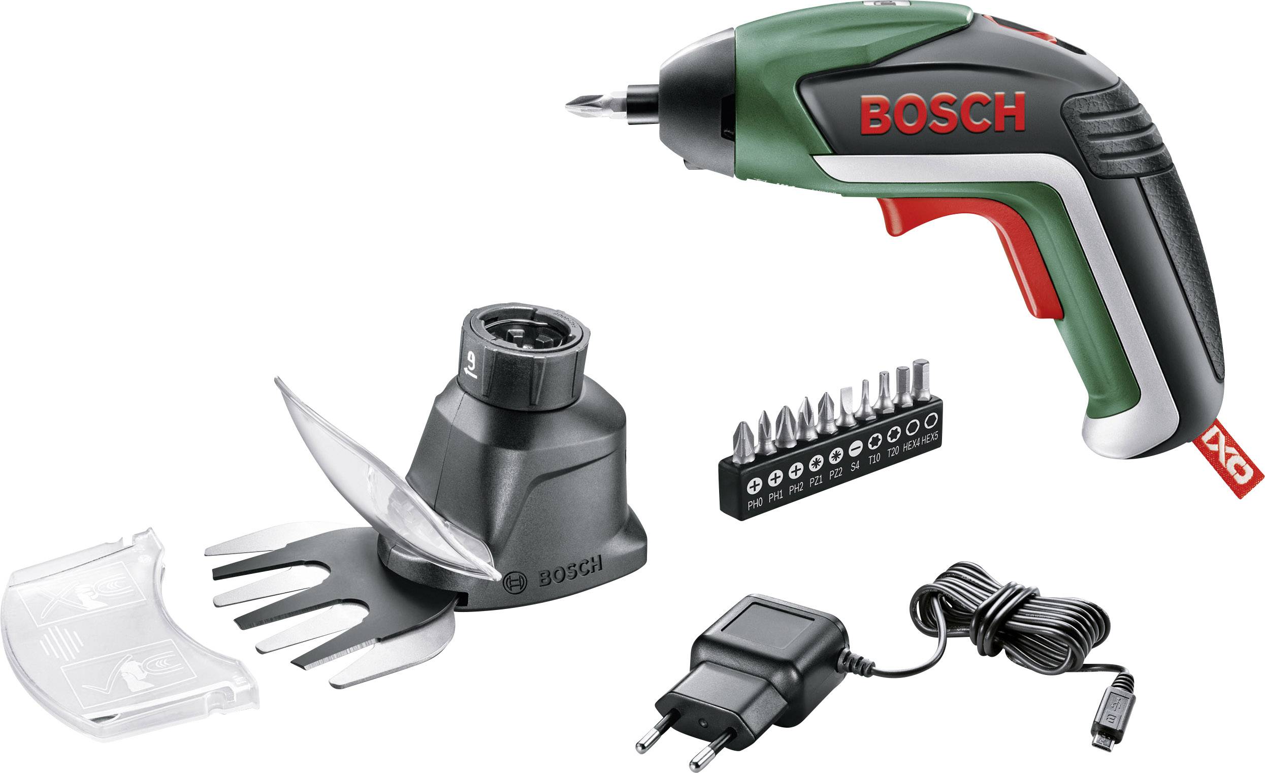Bosch Home and Garden IXO V Garden Akku-Schrauber 3.6V 1.5Ah Li-Ion inkl. Akku, inkl. Gras- und Strauchscherenvorsatz