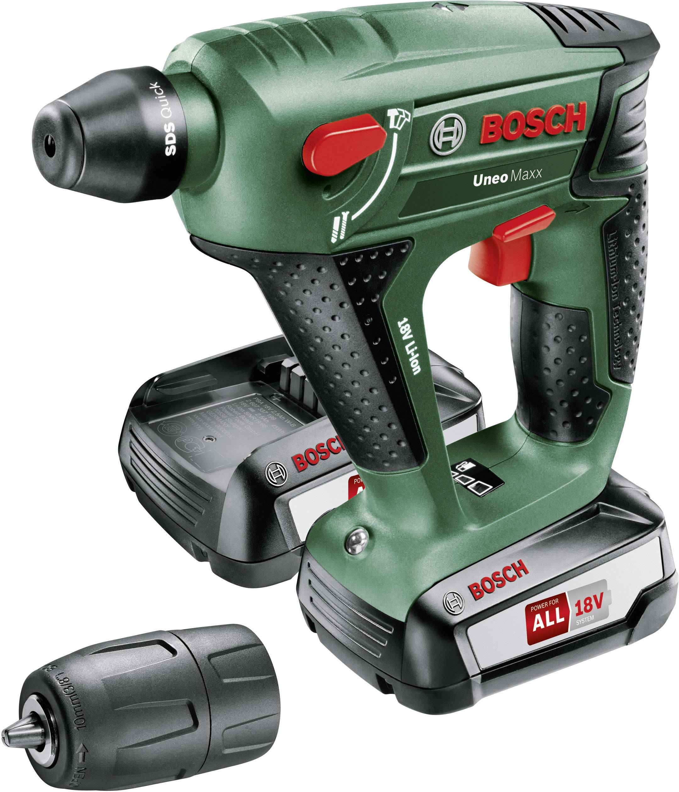 Bosch Home and Garden Uneo Maxx SDS-Quick-Akku-Bohrhammer 18V 2.5Ah Li-Ion inkl. 2. Akku, inkl. Koffer