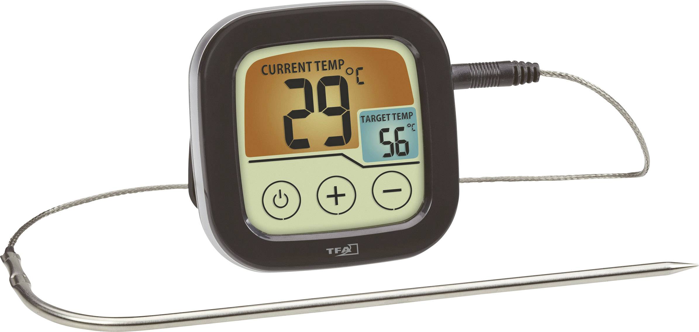 TFA Dostmann 14.1509.01 Grill-Thermometer Überwachung der Kerntemperatur, mit Touchscreen, Kabelsensor Braten, Grillgut