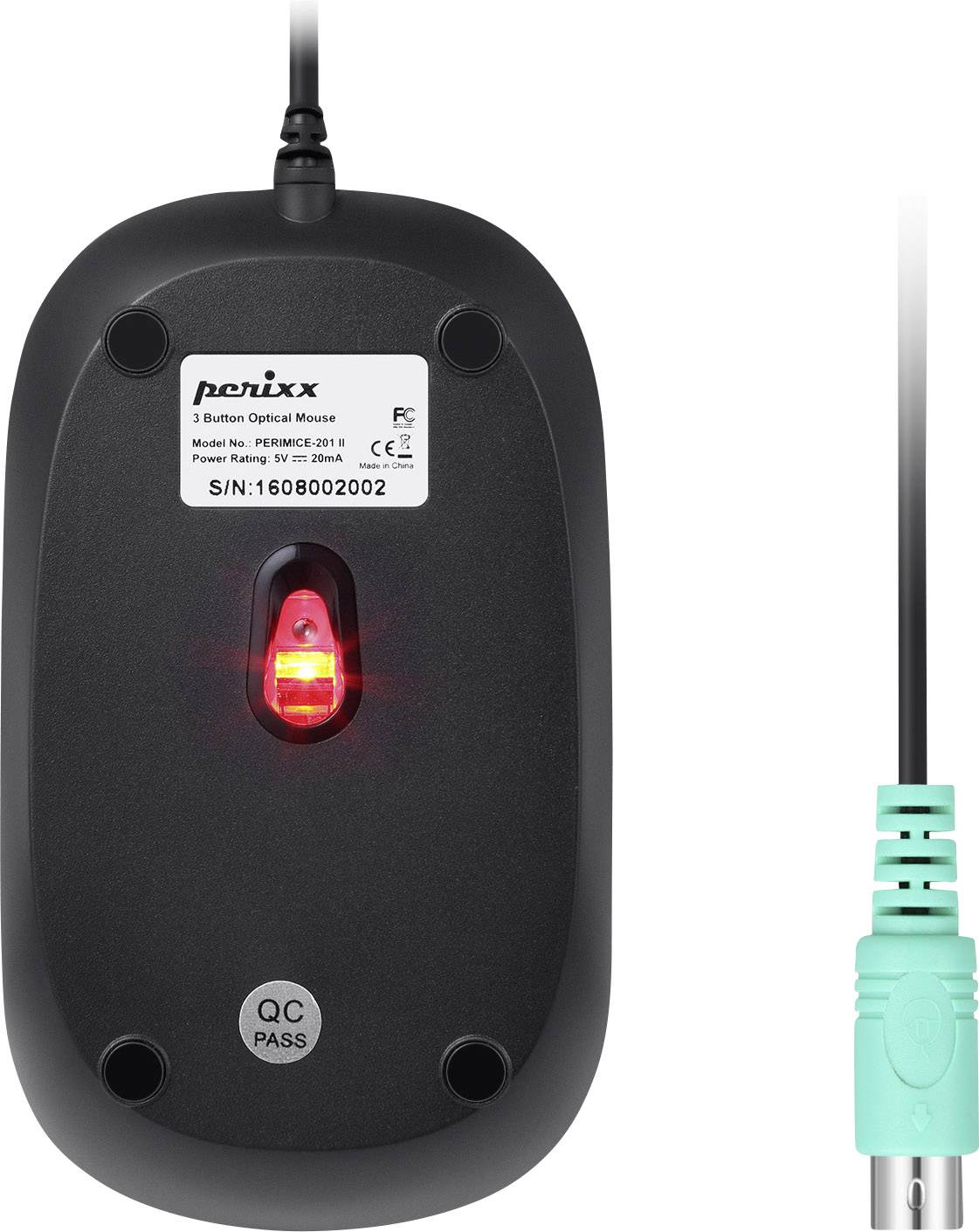 Perixx Perimice-201 Maus PS2 Optisch Schwarz 3 Tasten 1000 dpi