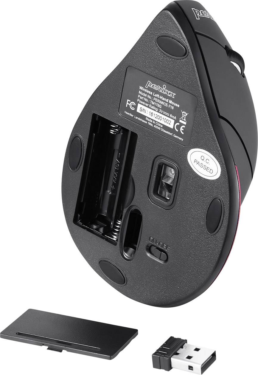 Perixx Perimice-718 Ergonomische Maus PS2 Optisch Schwarz, Rot 6 Tasten 1600 dpi Ergonomisch