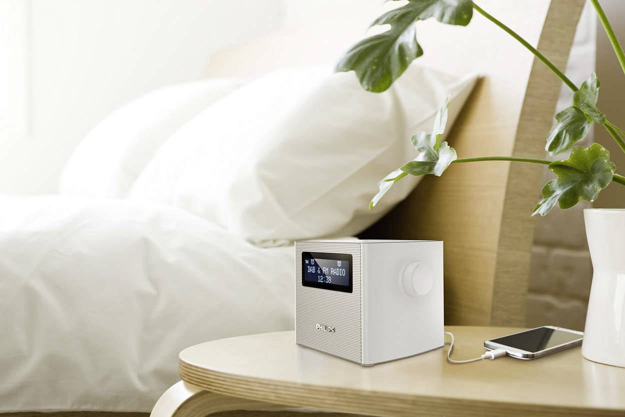 Philips AJB4300W Radiowecker DAB+, UKW USB  Akku-Ladefunktion Weiß