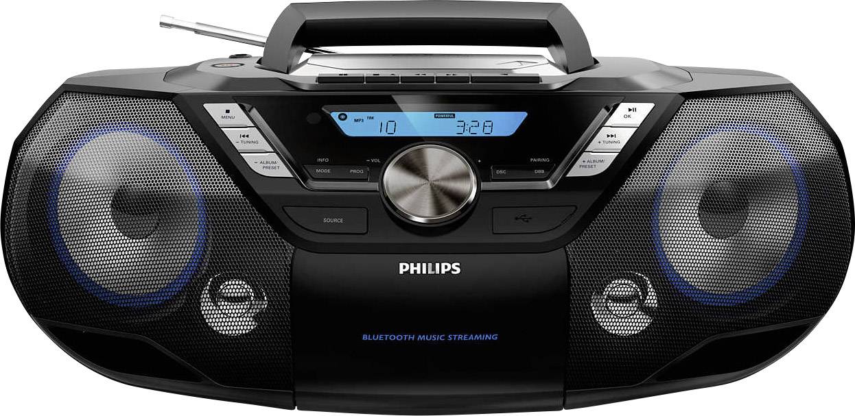 Philips AZB798T CD-Radio DAB+, UKW Bluetooth®, CD, Kassette, USB Schwarz
