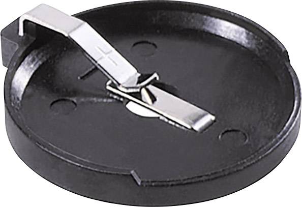 Runde schwarze Klappe mit Metallverschluss, vermutlich ein Teil eines Geräts oder einer Maschine.