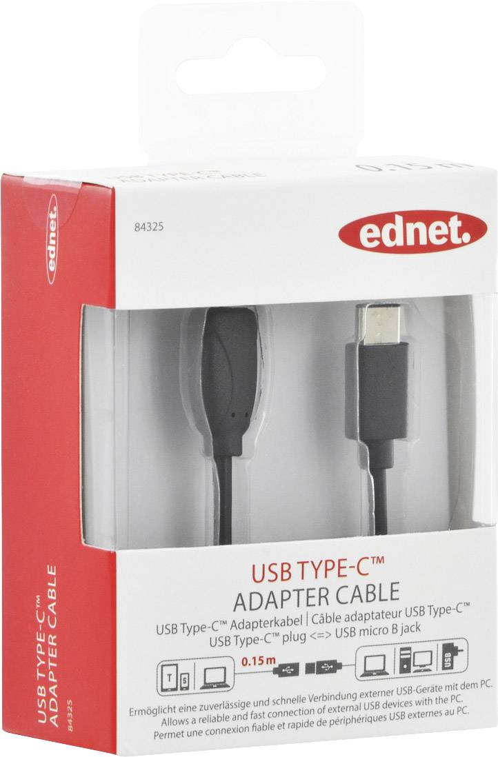 Ednet USB 2.0 Adapterkabel [1x Micro-USB-Buchse - 1x USB-C™ Stecker]