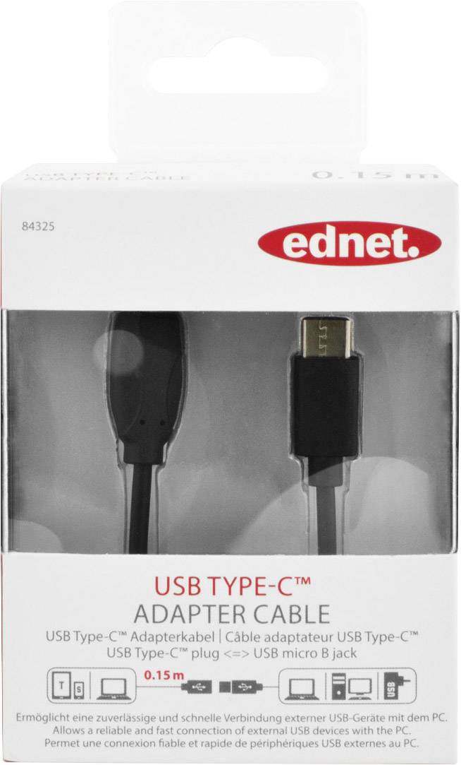Ednet USB 2.0 Adapterkabel [1x Micro-USB-Buchse - 1x USB-C™ Stecker]